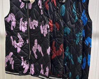 Plus Size Women’s Quilted Polyester Gilet UK 16–22, Sleeveless Printed Vest Jacket, Lightweight Padded Bodywarmer Outerwear