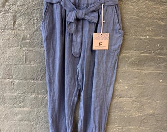 Pantalones de lino Laies con cintura paperbag, con lazo en la cintura, holgados e informales, de verano, de algodón y lino, talla única 10-16, holgados.