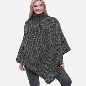 Ladies Cable Knit 3 Button Poncho Soft Knitted Cape Shawl Wrap Jumper Sweater Top Winter Poncho for Ladies Plus size Clothing One Size 8-26