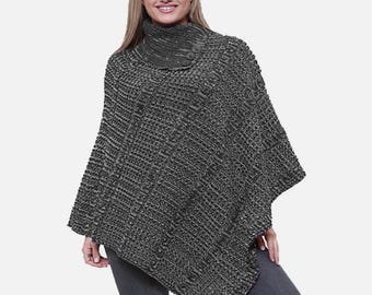 Ladies Cable Knit 3 Button Poncho Soft Knitted Cape Shawl Wrap Jumper Sweater Top Winter Poncho for Ladies Plus size Clothing One Size 8-26