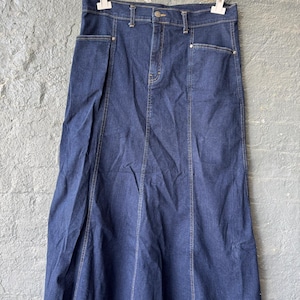 Denim A-Line Skirt Women | Long Jean Skirt with Pockets | High Waist Flared Skirt | Modest Stretch Skirt | Casual Everyday Outfit