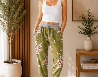 Ladies Summer Elastic Waist Pant Printed Pant Cotton Loose Pant Plus size italian pant spring trousers Pant ladies Trouser Onesize 16-22