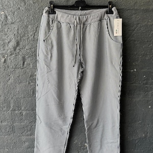 Damen Über Größe Gestreifte Baumwollhose für Frauen, Baumwolle Kordelzug Jogger, Schwarz Weiß Hose, Lässige Loose Fit, Weiche Italienische Hose 16-22