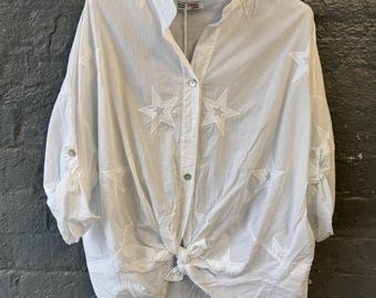 刺繍入りコットンチュニックトップス UK16～22 | レディース タイフロントブラウス | サマーボヘミアンシャツ | 7分袖 ルーズフィット コットントップス | プラスサイズ