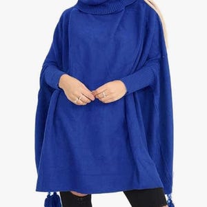 Women&#39;s Hi Neck Batwing Tassel PonchoFine Knit Winter Shawl Jumper Top One Size 10-28 Oversized Knit Poncho for Women Plus size Clothing