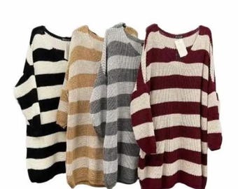 Handmade Oversized Striped Knit Jumper, Women’s Sweater, Loose Fit Pullover Knitwear, Cozy Casual Winter Top Women Jumper Plus Size 16–24