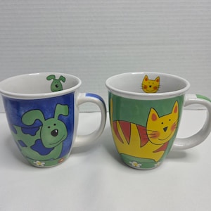 Vintage Ceramic WCL Pottery Dog And Cat Coffee Tea Drink Mugs New Without Tags