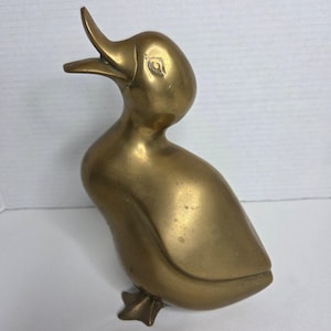 Vintage Mid-Century große massive Messing glücklich singende Ente Figur Statue
