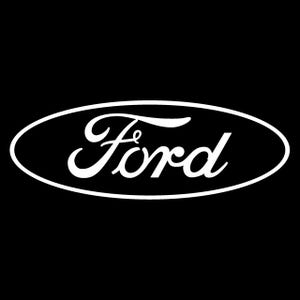 May include: White Ford logo in a white oval on a black background. The word "Ford" is written in a cursive script. The oval is a classic automotive emblem.