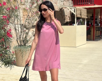 Hot Pink Asymmetric Ruffle Mini Dress, Stretch Cotton One Shoulder Vacation  Style - Etsy