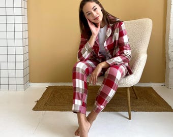 Flannel Pajama Set, 100% Cotton PJs, Warm Winter Sleepwear
