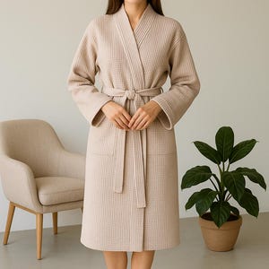 Waffle Cotton Bathrobe 100% Cotton Spa Robe, Lightweight, Soft Robe for Home, Sauna Robe, Hammam Robe, Gift for Her, Home Robe, Waffle Robe