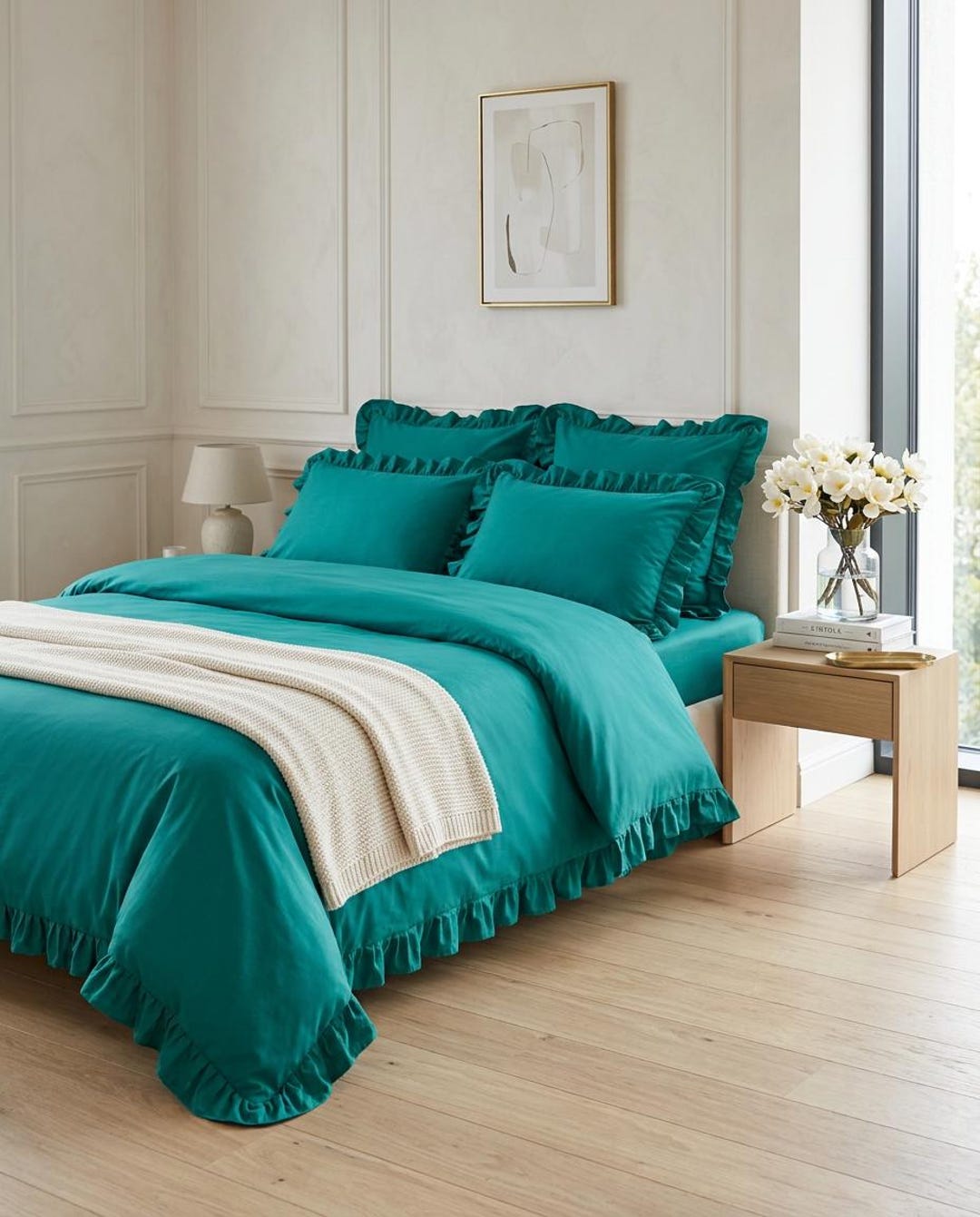 Azure Ruffle Bedding Set, Cotton Bed Linen, Romantic Ruffled Duvet ...