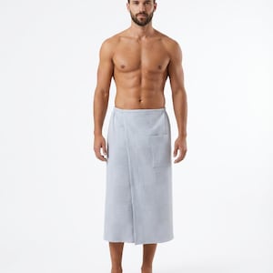 Men's Waffle Cotton Sauna Kilt, Adjustable Spa Bath Wrap