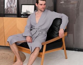 Men's Muslin Cotton Robe, Lightweight Double-Layer Bathrobe