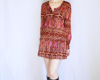 Vintage 60s 70s Brown/Purple Paisley Mini Dress /Hippie/bohemian/ SUNDAY’S CHILD