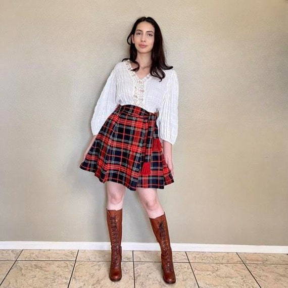 60s Plaid Mini Skirt/60s tartan skirt