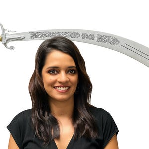 Épée de danse du ventre tribale Cimeterre pour débutant, lame argentée avec manche en bois