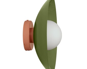 Olive Green Sconce: Brass, Handmade Mid-Century Capsule Wall Lamp