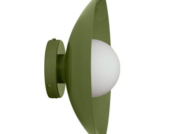 Brass Wall Sconce Green Dome: Mid-Century Modern Minimalist Light Fixture