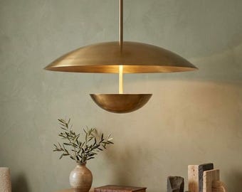 Brass Double Disk Flush Mount Chandelier 6 light : Italian Pendant Lighting Fixture
