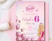 Barbie Birthday Invitation | Editable Canva Template |Pink Barbie Party Invite | Digital Download | Girl’s Birthday | No Canva Pro Required