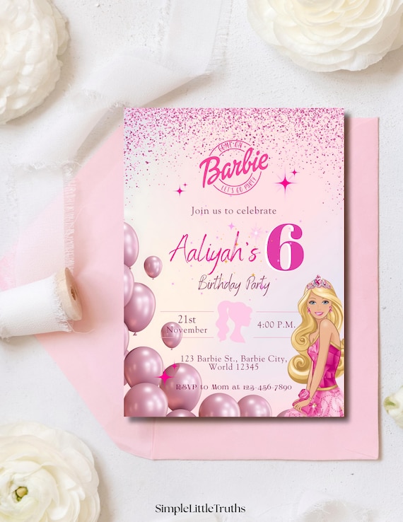 Barbie Birthday Invitation | Editable Canva Template |Pink Barbie Party Invite | Digital Download | Girl’s Birthday | No Canva Pro Required