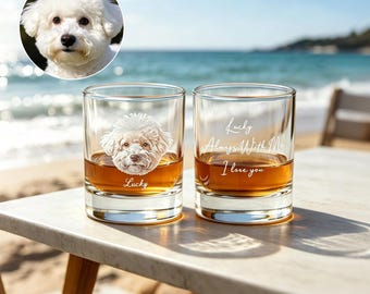 Custom Engraved Pet Portrait Whiskey Glass, Personalized Dog Cat Rocks Glass, Unique Gift for Dog Dad & Pet Lover