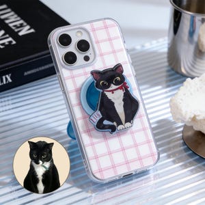 Custom Pet Phone Grip, Personalized Dog Cat Magsafe Grip, Hand Drawn Pet Portrait Gift,Gifts for Pet Lover