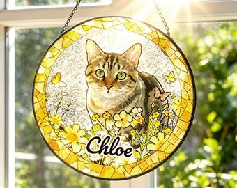 Custom Pet Portrait Suncatcher - Personalized Pet Glass Suncatcher | Pet Loss Gifts, Memorial & Sympathy Gifts for Pet Lover/ Mom/Gargener