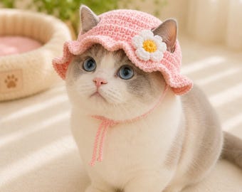 Handmade Crochet Pet Hat with Ear Holes, Custom Engraved Metal Name Tag | Dog & Cat Funny Accessory, Unique Gift for Pet Lovers