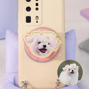 Custom Pet Photo Magnetic Phone Grip: Personalized Phone Holder with Dog/Cat Photo, Gift for Pet Lover,Pet Memorial Gift