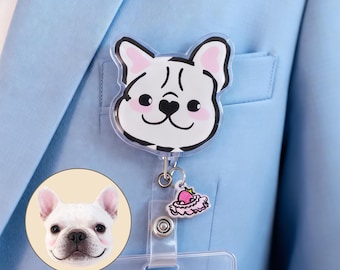 Custom Anime-Style Pet Badge Reel |Hand-drawn Dog/Cat Badge Clip | ID Holder for Pet Lovers, Gift for Nurses