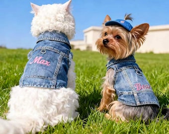 Custom Embroidered Dog Denim Vest, Personalized Pet Jacket with Leash Clip, Stylish Dog Outfit,Pet Birthday Gift