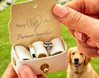 Custom Leather Ring Bearer Pouch with Couple Names, Unique Proposal Gift for Friends, Rustic Wedding Party Decor & Dog Collar Ring Holder