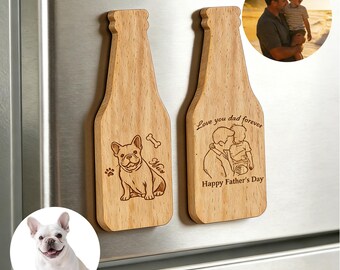 Custom Engraved Wooden Bottle Opener - Wine Bottle Shape with Magnet, Personalized Photo & Message, Kitchen Decor, Perfect for Pet Lover