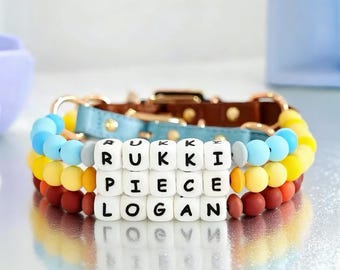 Custom Silicone Beaded Pet Collar: Personalized Handmade Dog/Cat Collar  Name necklace, Leather Clasp, Pet Birthday gift
