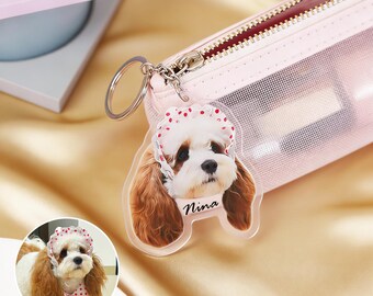 Custom Pet Photo Keychain with Name, Personalized Acrylic Cat Dog Face Keyring, Unique Bag Accessory, Gift for Pet Lover