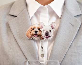 Custom Pet Photo Badge Reel, Personalized Dog Cat Badge Clip, Gift for Nurse & Pet Lovers