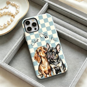 Custom Pet Portrait Phone Case - Checkerboard Style with Pet Name, Pet Memorial Gift,  Gift for Cat Lover/Dog Mom