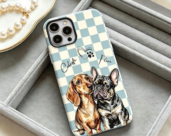 Custom Pet Portrait Phone Case - Checkerboard Style with Pet Name, Pet Memorial Gift,  Gift for Cat Lover/Dog Mom