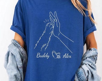 Custom Pet High-Five T-Shirt|Soft & Breathable Cotton|Paw Print / Tail Design Tee|Perfect for Matching Family Outfits, Great for Pet Lovers