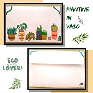 HANDBESCHILDERDE ENVELOP - Potplanten_ecolover, groen briefpapier, geïllustreerde envelop