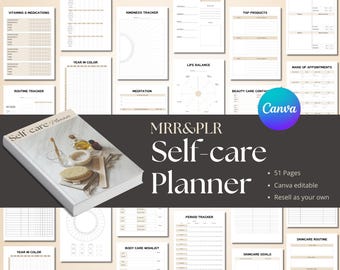 Planificador de autocuidado (PLR), Derechos de Reventa Maestra (MRR), planificador PLR, productos digitales PLR, planificadores de reventa, plantillas PLR, MRR, plantillas de Canva