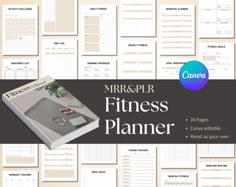 Fitness planner plr, Master Resell Rights, PLR planner, digital plr products, resell planner, PLR templates, MRR, Canva templates, fitness