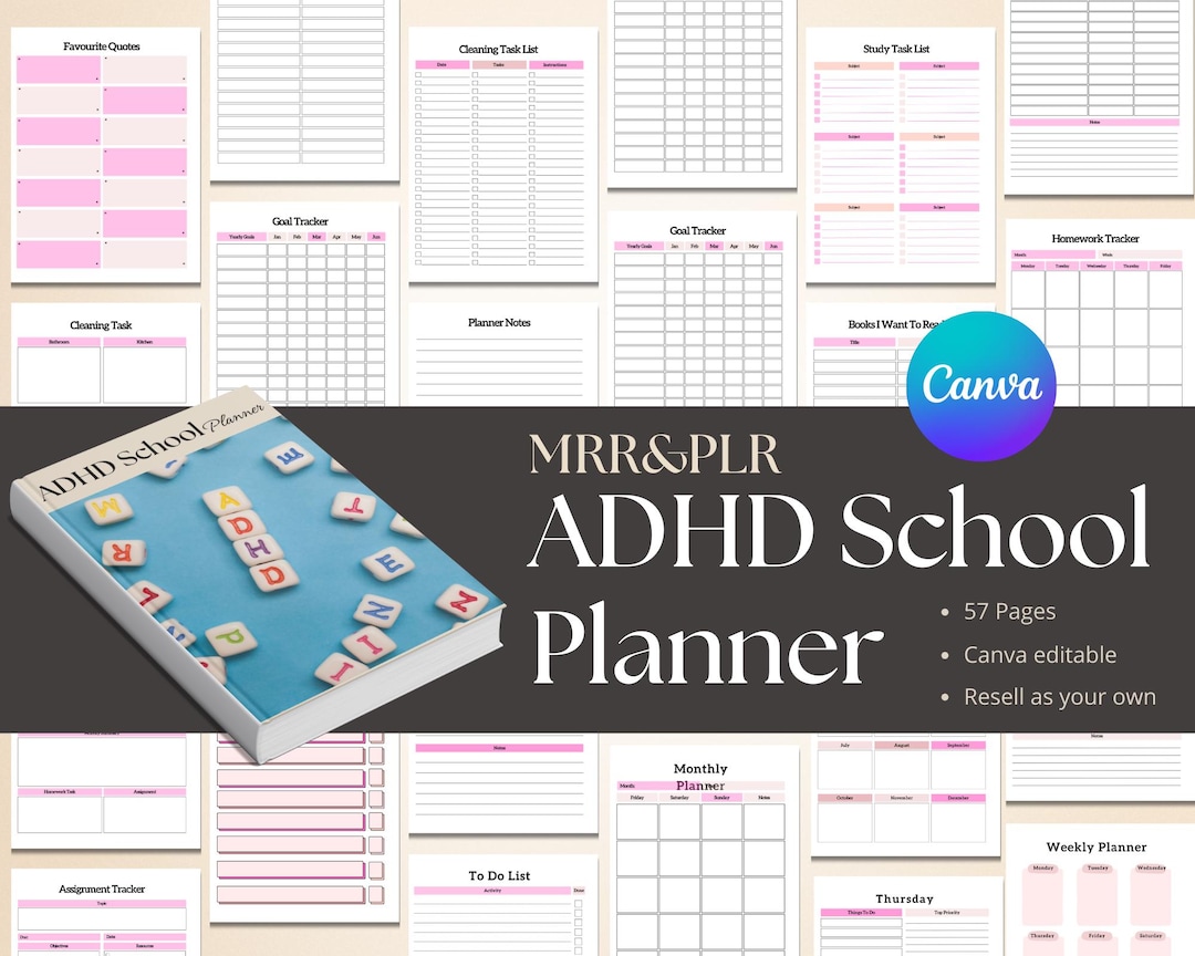 ADHD School Planner Printable, Planner Student Adhd, Canva Planner ...