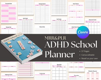 ADHD School planner printable, planner student adhd, Canva planner template, adhd planner PLR, adhd daily planner