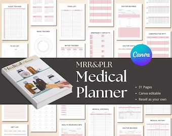 Planificador médico PLR, Derechos de Reventa Maestra, planificador PLR, productos digitales PLR, planificador de reventa, plantillas PLR, MRR, plantillas de Canva, imprimible