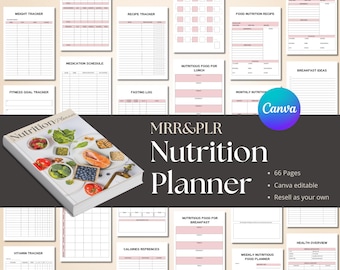Planificador nutricional PLR, Derechos de Reventa Maestra, planificador PLR, productos digitales PLR, planificador de reventa, plantillas PLR, MRR, plantillas de Canva