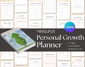 Personal growth plr, Master Resell Rights, PLR planner, plr digital products, resellable planner, PLR templates, MRR, Canva templates